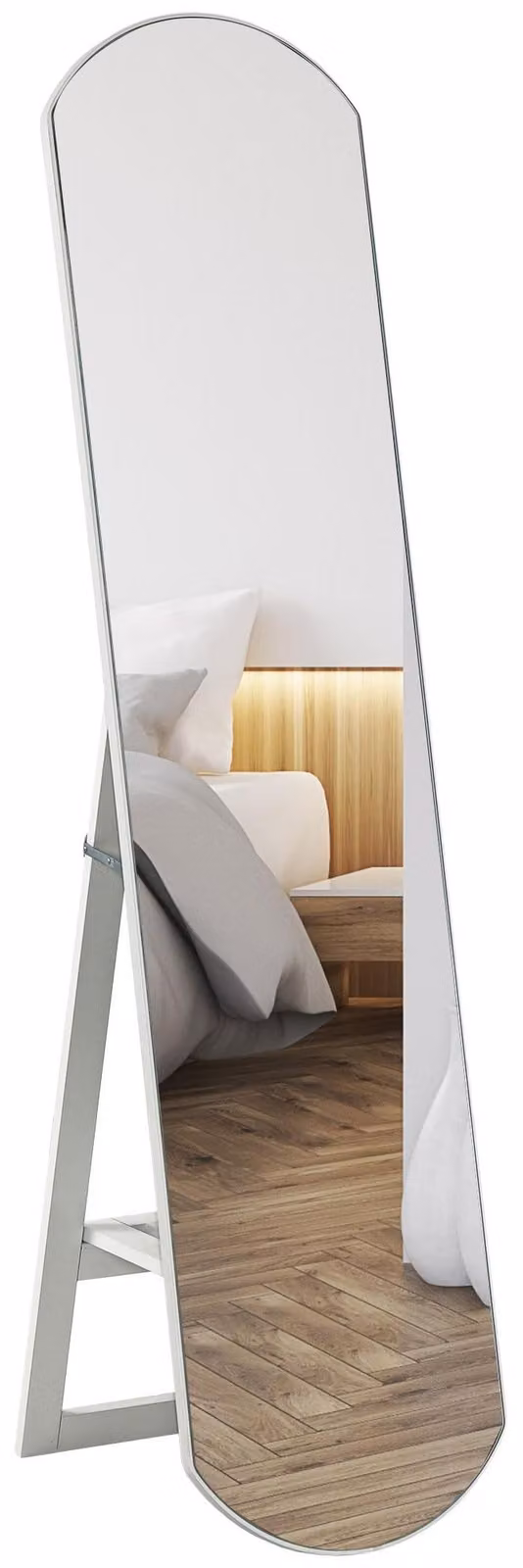 Specchio da parete curvo da 150 cm con ripiano portaoggetti, colore bianco