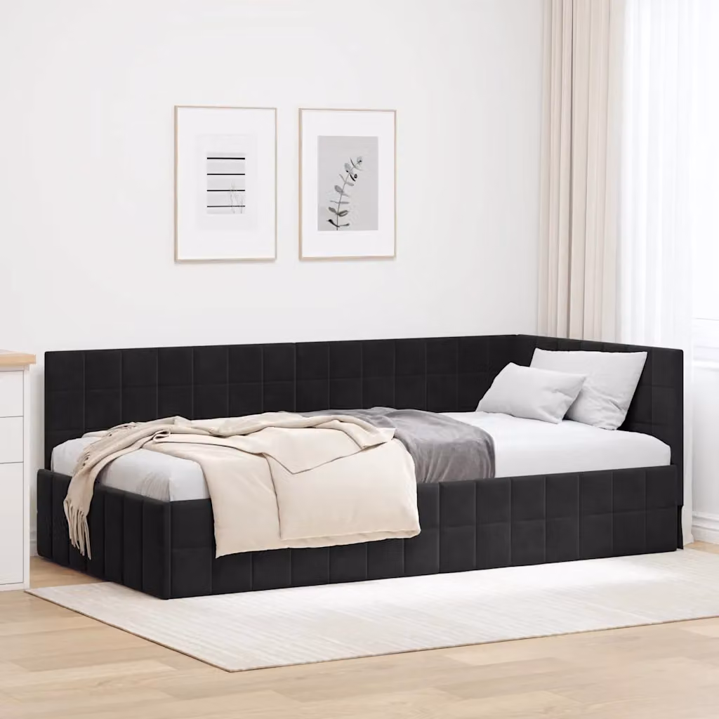 vidaXL Chaise Longue Asimmetrica in Velluto Nero per Soggiorno e Camera da Letto L/P/H: 140 x 94 x 72 cm – 1