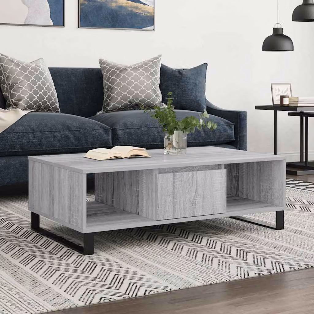 vidaXL Tavolino da Salotto Moderno Grigio in Legno e Metallo L: 104 cm, P: 60 cm, H: 35 cm