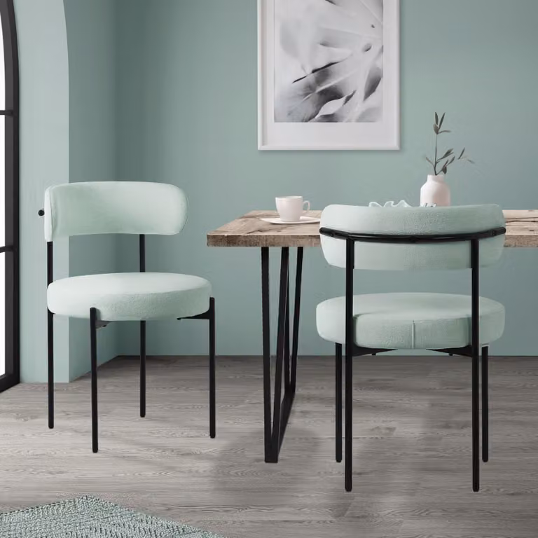 ML-Design set di 2 sedie per sala da pranzo, sedia da cucina, in tessuto teddy verde, sedia da soggiorno con schienale, sedie imbottite con gambe in metallo, sedia lounge