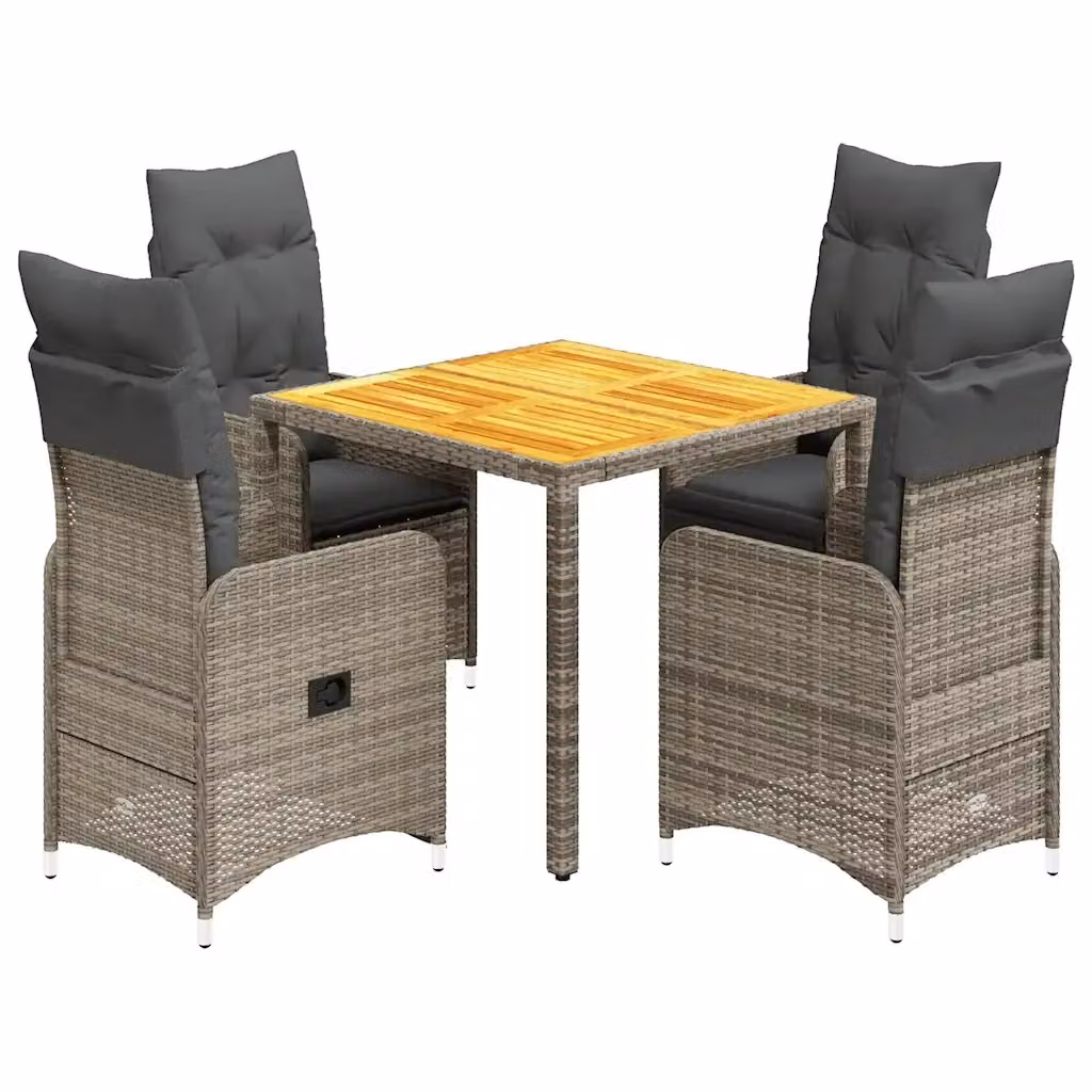 Set Bistrò da Giardino vidaXL 5 pz in Polyrattan e Legno di Acacia Grigio – 2