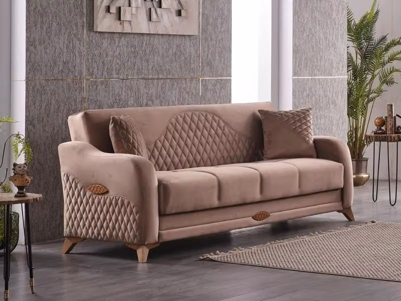 Couch Dreisitzer 3 Sitzer Sofa Stoffsofa Polstersofa Beige Couchen