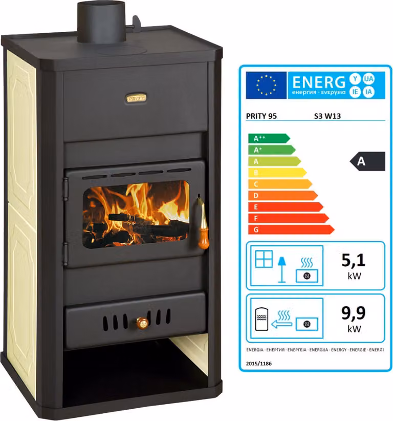 Stufa a legna PRITY S3 W13 con scambiatore di calore ad acqua Stufa per riscaldamento centrale - 15 Kw