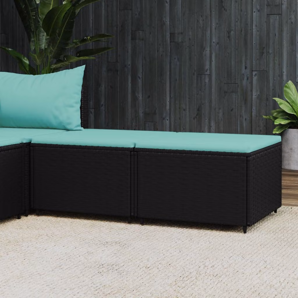 vidaXL Poggiapiedi da Giardino in Polyrattan Nero con Cuscini Blu
