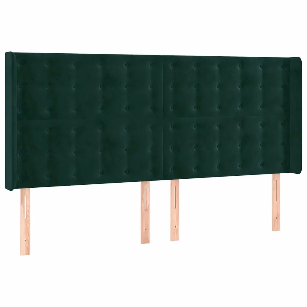 Testiera ad orecchio vidaXL in velluto verde scuro con struttura in legno di larice L: 203 cm, P: 16 cm, H: 118/128 cm – 2