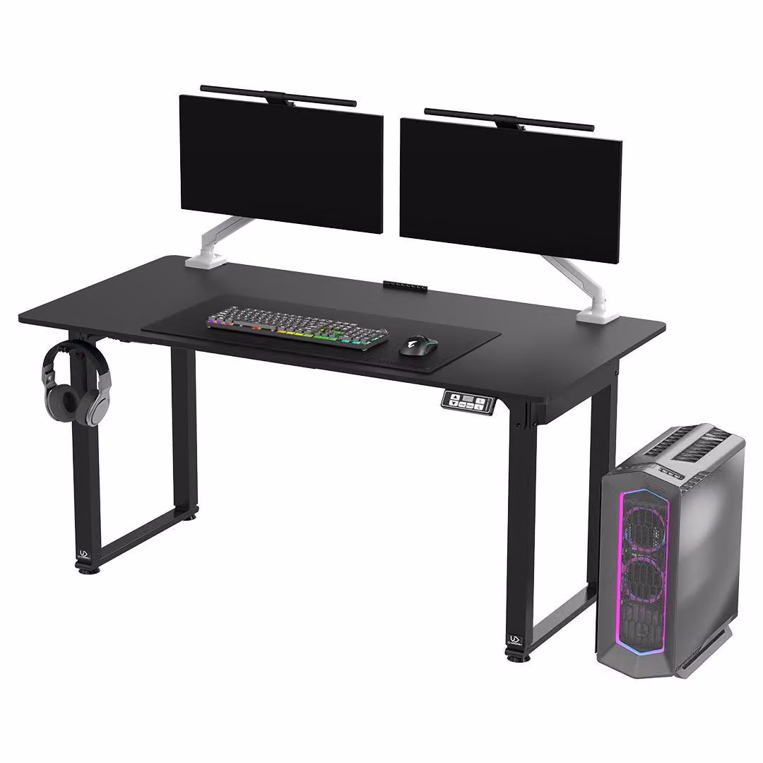 Tavolo da lavoro, altezza regolabile elettricamente, piano nero, 160X75 cm, 74-116 cm, UPLIFT, con base XXL
