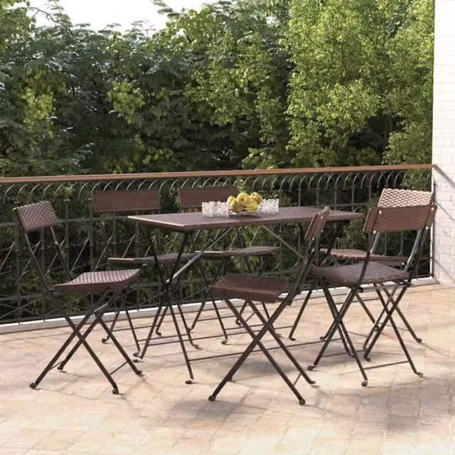 Set di 6 sedie pieghevoli impilabili vidaXL in polyrattan marrone e acciaio per giardino e terrazzo