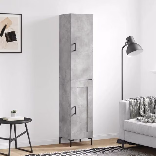 Credenza VIDAXL moderna in legno e metallo grigio, sospesa a parete, L: 34,5 cm, P: 34 cm, H: 180 cm