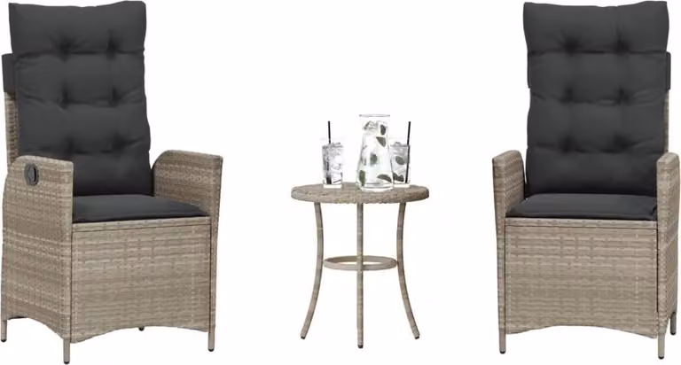 Maison Exclusive - Set da bistrot 3 pezzi con cuscini Grigio chiaro Poly Rattan