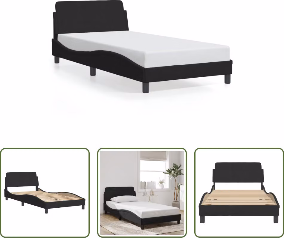 The Living Store Struttura letto con testiera nera 100x200 cm in velluto