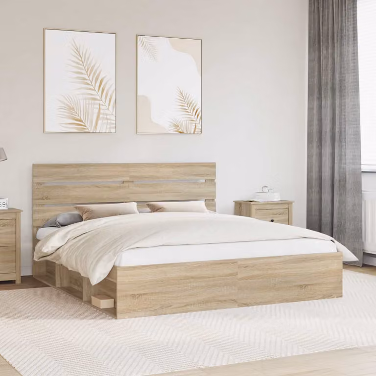Struttura del letto Sonoma vidaXL in pino massello, colore beige/marrone, L/P/H: 200 x 200 x 206 cm