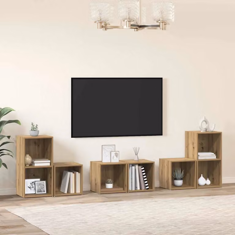 Set mobile TV moderno vidaXL in 6 pezzi color rovere con finitura opaca in legno e MDF