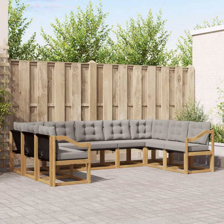 vidaXL Set di divani da esterno 9 pz Bianco e Grigio Chiaro