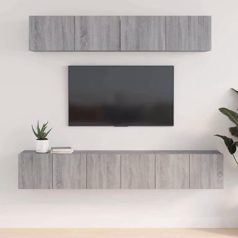 vidaXL Set di Mobili Porta TV 5 Pezzi Grigio in Legno Multistrato per Soggiorno, Design Classico e Parete