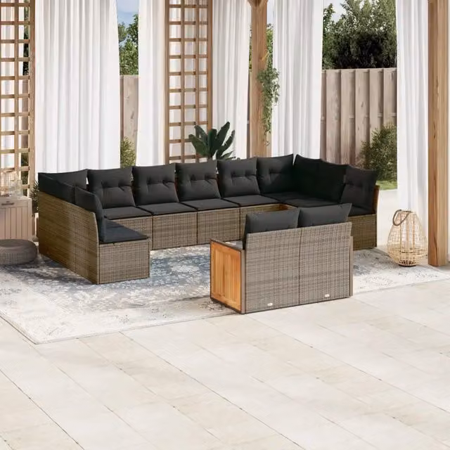 Set di divani da giardino VIDAXL in polyrattan grigio con cuscini, 12 posti