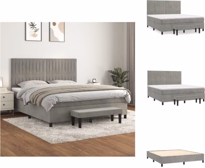 vidaXL Letto a molle con materasso grigio chiaro 180x200 cm in velluto - Letti e strutture letto