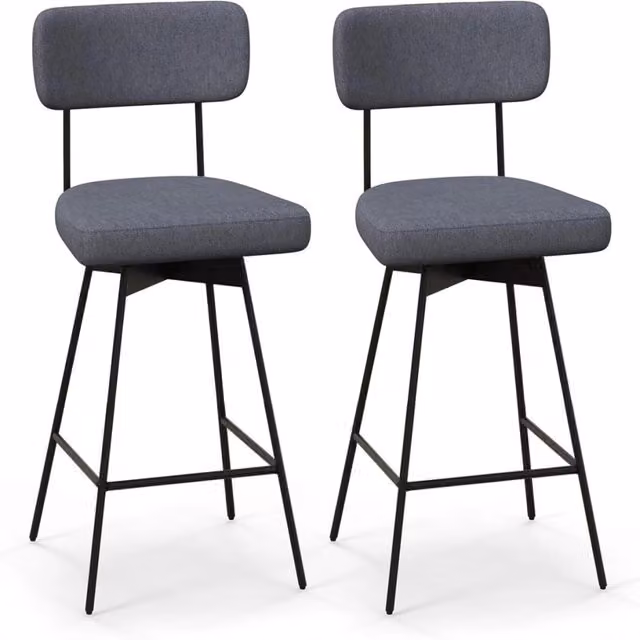 Set di 2 sgabelli da bar girevoli a 360 gradi Design Mania con schienale e poggiapiedi in tessuto e metallo Grigio – 1