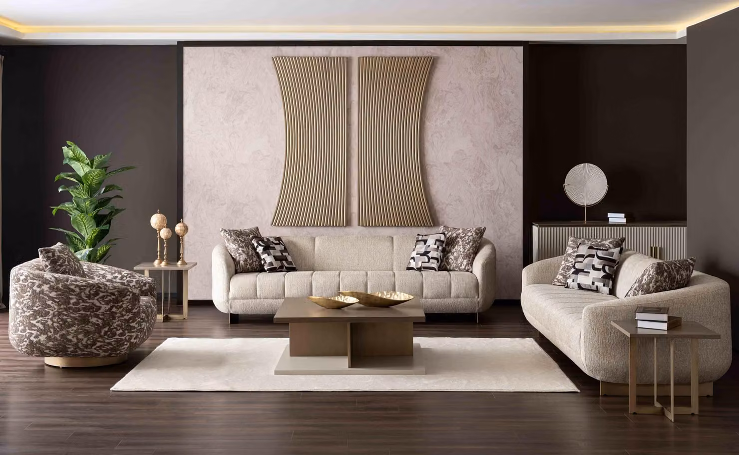 3+3+1 Sitzer, Couchtisch & 2 Beistelltische – Wohnzimmer-Komplettset