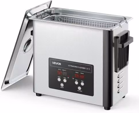Pulitore a Ultrasuoni Professionale VEVOR in Acciaio Inox Argento da 6 L con Schermo Digitale e Cestello per Orologi, Rasoi e Gioielli