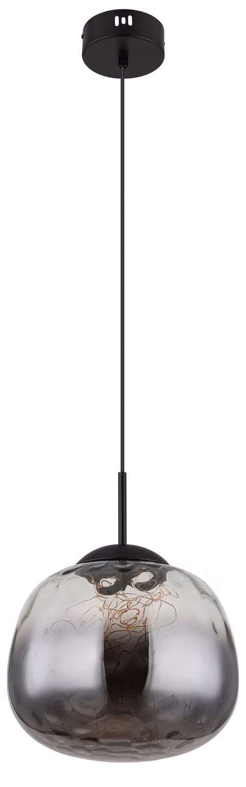 Lampada a sospensione Globo Lighting, struttura in metallo nero opaco, vetro fumé trasparente, cavo in PVC nero, altezza regolabile, diametro: 300 mm, altezza: 1200 mm, include LED 8W 230V, flusso luminoso: 862 lm (emissione), 456 lm (output), temperatura