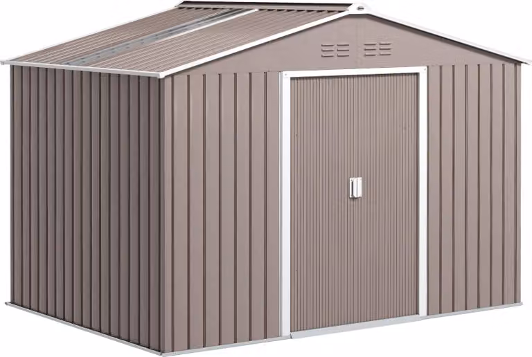 Capanno per attrezzi in acciaio zincato, 4,9 m², dimensioni 277x195x192 cm. Capanno per attrezzi con tetto a falda, base, porta scorrevole con serratura e resistente alle intemperie. Ideale per il giardino