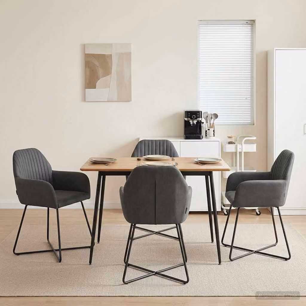 Set di 4 sedie da pranzo vidaXL in velluto grigio con struttura in metallo, L: 55 cm, P: 50 cm, H: 84 cm