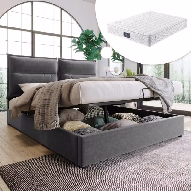 letto imbottito velluto grigio 140x200 cm