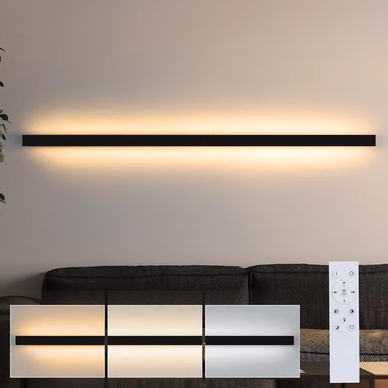 ZMH Applique a LED 15W dimmerabile con telecomando 100 cm Lampada da parete per interni Applique per corridoio Illuminazione da parete Up Down per soggiorno e vano scale Nero