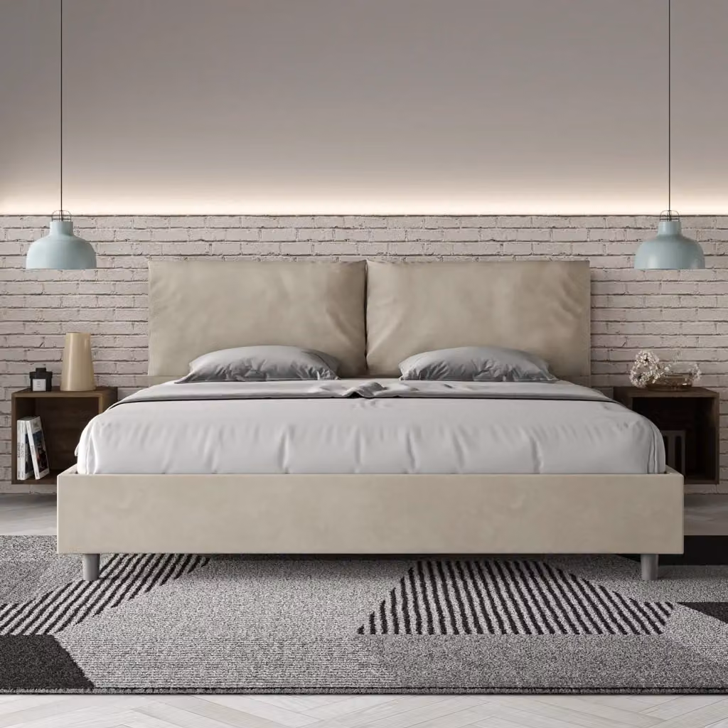 Letto Matrimoniale King Size Antea Large Giordanoshop con Rete Imbottita in Microfibra, Colore Sabbia, L/P/H: 200 x 200 x 110 cm – 2