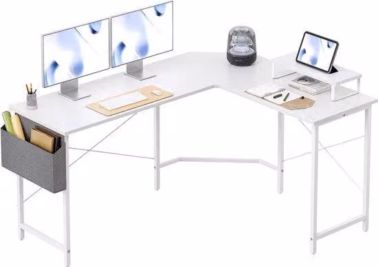 Scrivania a forma di L, dimensioni 150 x 120 cm, colore bianco
