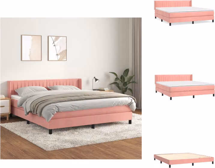 vidaXL Letto a molle con materasso rosa 180x200 cm in velluto - Letti e strutture letto