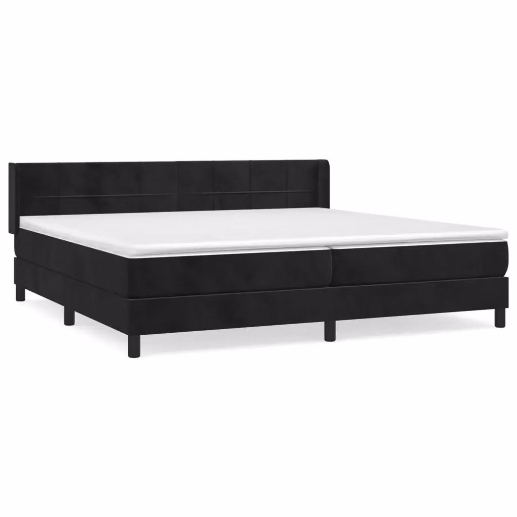 Letto Ibrido vidaXL con Giroletto a Molle e Materasso in Velluto Nero e Bianco L/P/H: 200 x 200 x 203 cm – 2