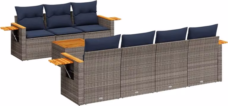 Set Divani da Giardino 8 pz con Cuscini Grigio in Polyrattan