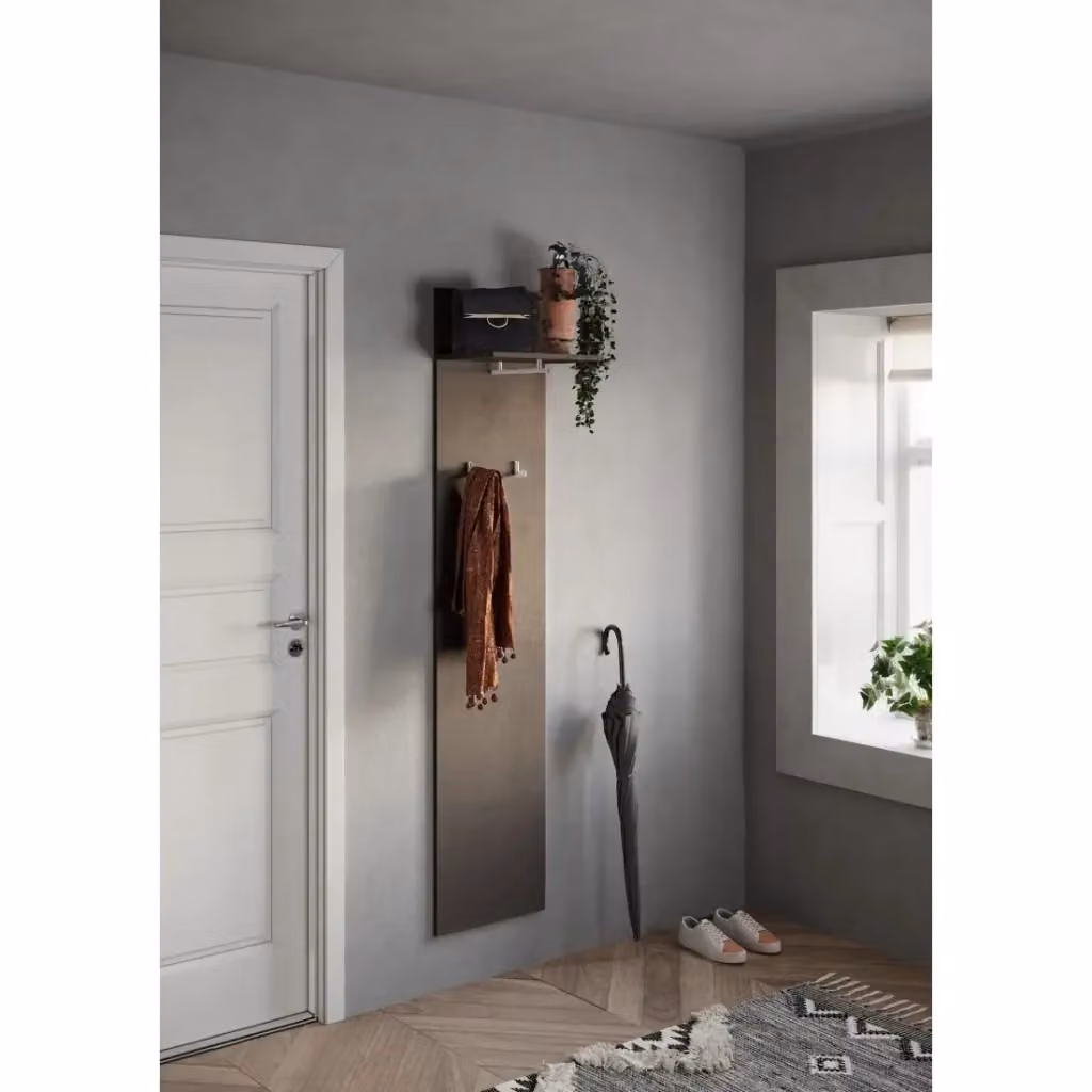 Appendiabiti a sospensione Meublorama con ganci e binario, design moderno, Marrone opaco, H: 184 cm, L: 40 cm, P: 28 cm – 2