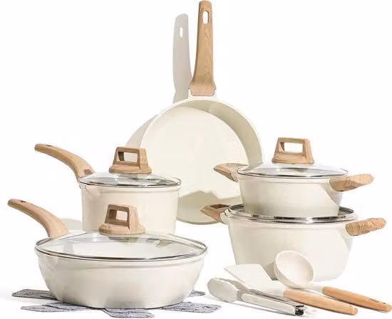 Set di pentole 14 pezzi - 24cm e 28cm pentole - 18cm, 20cm e 24cm padelle - Con coperchio e accessori da cucina - Senza sostanze pericolose - Compatibile con tutti i forni Set di pentole