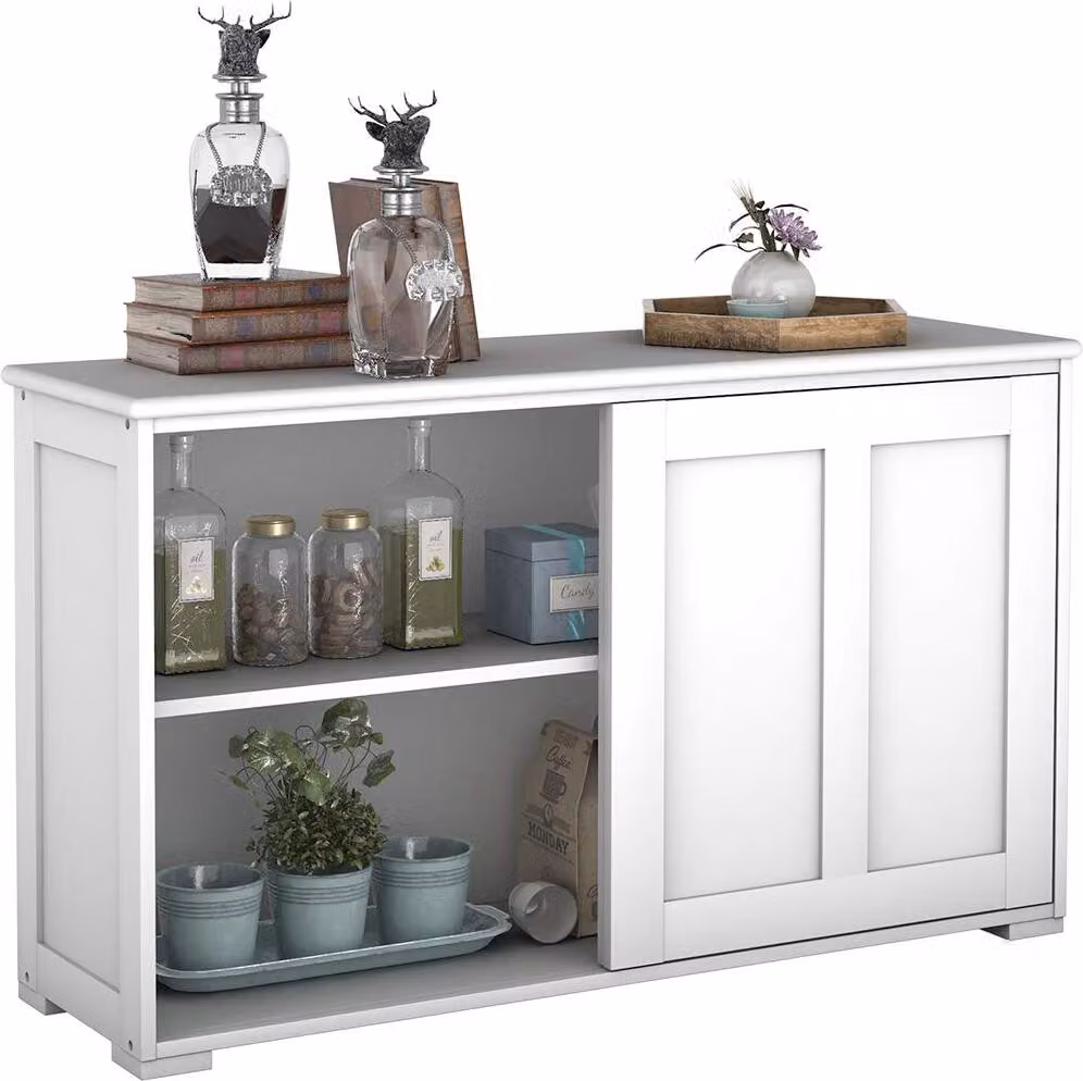 Mobile contenitore beige, credenza, mobiletto, armadio per la cucina, mobiletto per il bagno, tavolino laterale, mobile multifunzione con ante scorrevoli, color crema