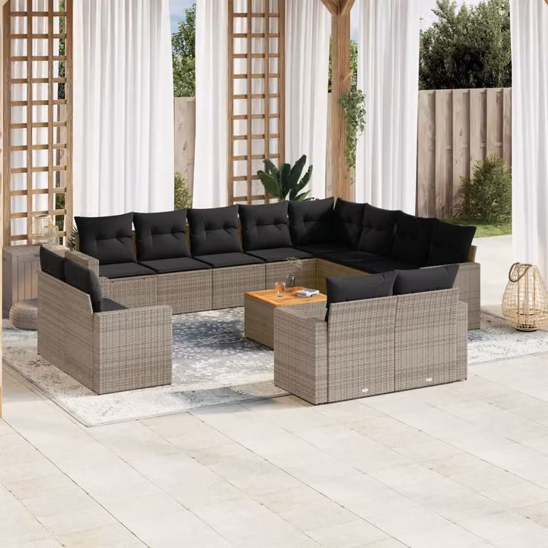 Set di divani da giardino vidaXL in polyrattan grigio con cuscini, ideale per esterno e terrazza