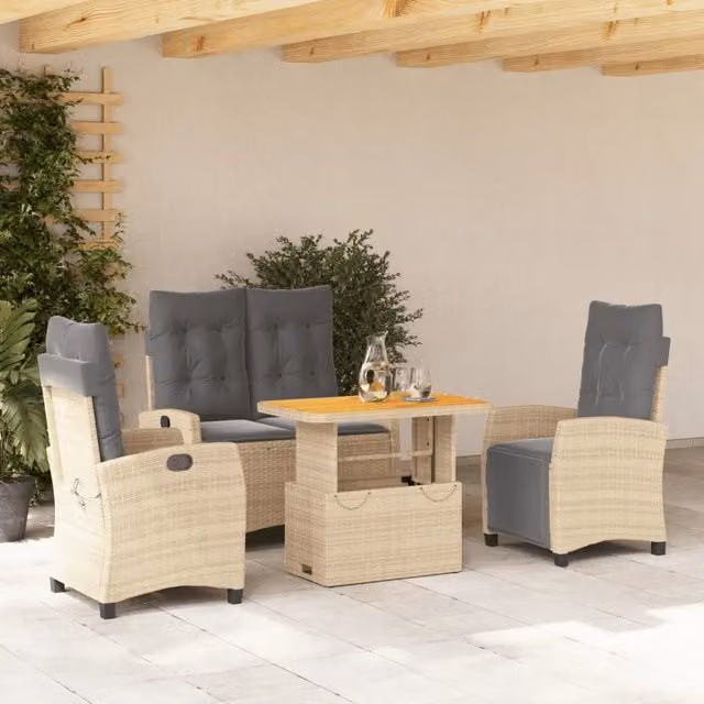 Set da Pranzo da Giardino 4 pz con Cuscini Beige in Polyrattan 3277432