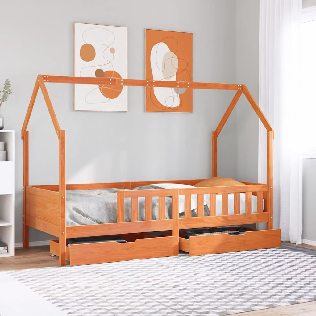 vidaXL Giroletto per Bambini in Legno Massello di Pino con Cassetti, Colore Marrone Rustico, L 80 cm x P 200 cm