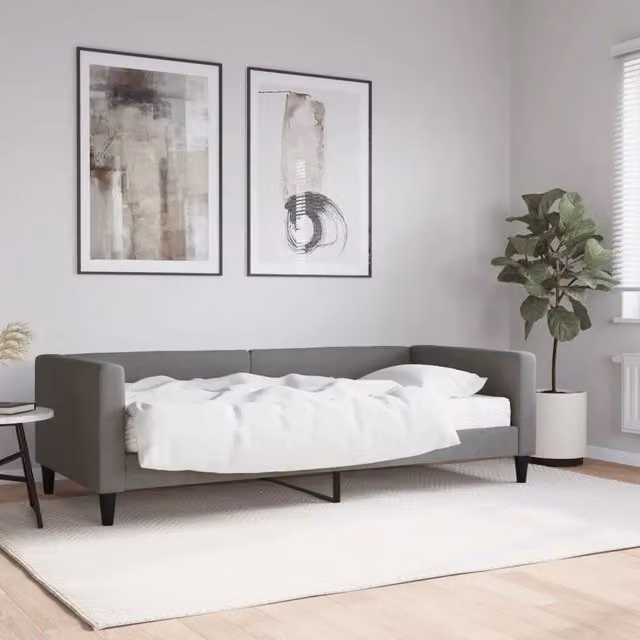Divano Letto Moderno vidaXL in Tessuto Grigio con Funzione Letto e Materasso in Schiuma L/P/H: 90 x 200 cm – 1