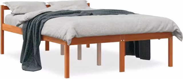 Letto matrimoniale in legno massello di pino color marrone cera con stile rustico L/P/H: 120 x 200 x 70.5 cm – 1