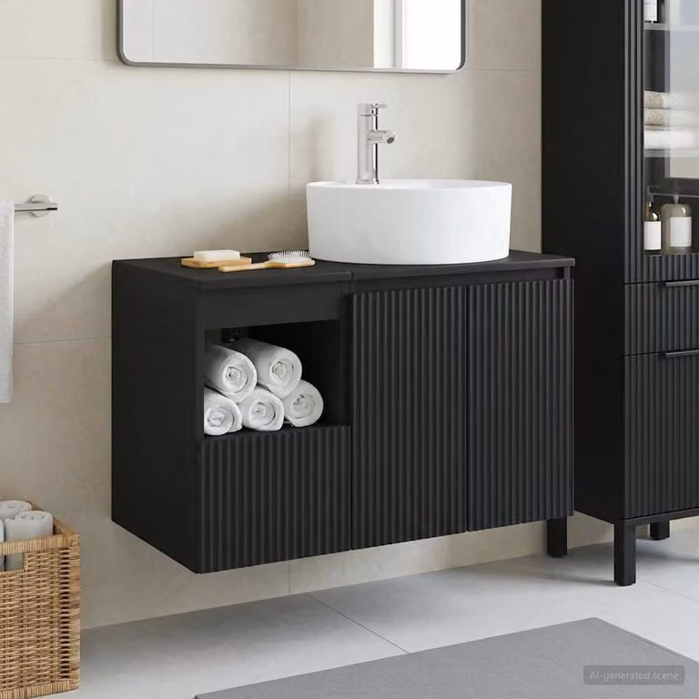 Set di mobili per il bagno moderno vidaXL composto da mobile lavabo e pensile a parete in MDF nero opaco