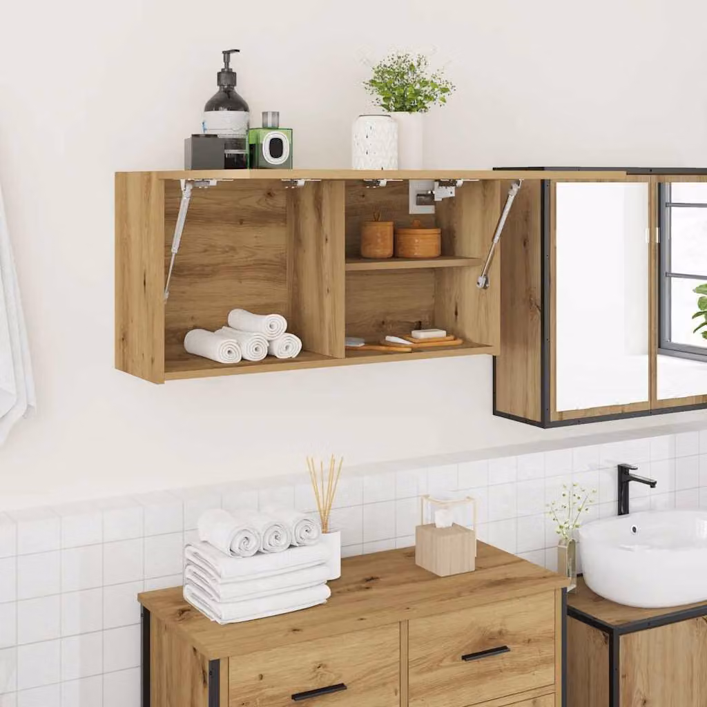 Mobiletto da bagno sospeso vidaXL in MDF marrone con ante a battente e ripiani interni L: 80 cm, P: 25 cm, H: 40 cm