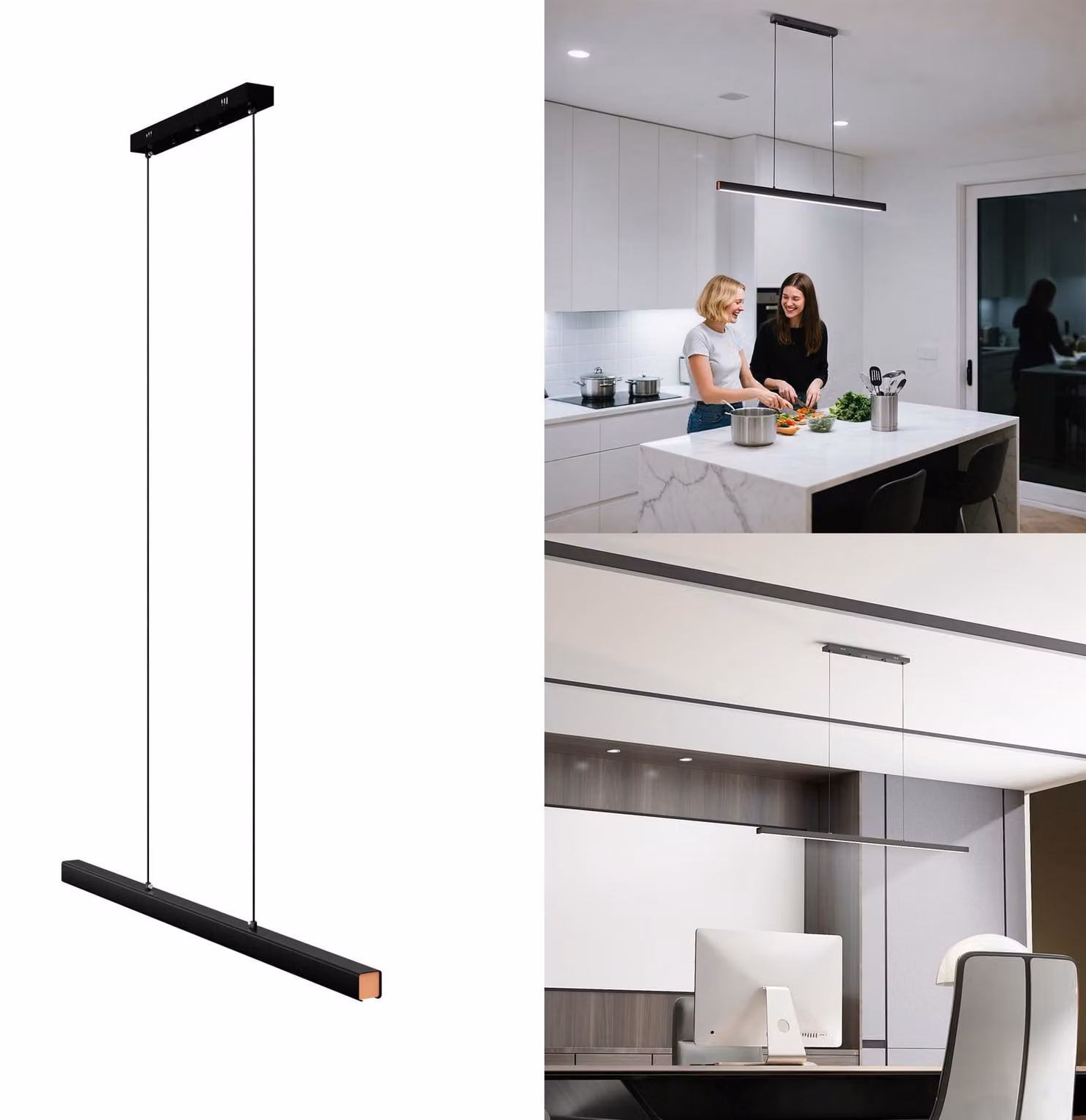 Lampada a sospensione LED VA-Cerulean, 48W, luce bianca fredda, altezza regolabile, lampada a sospensione senza sfarfallio, illuminazione delicata per gli occhi, ideale per sala da pranzo, soggiorno, cucina e ufficio