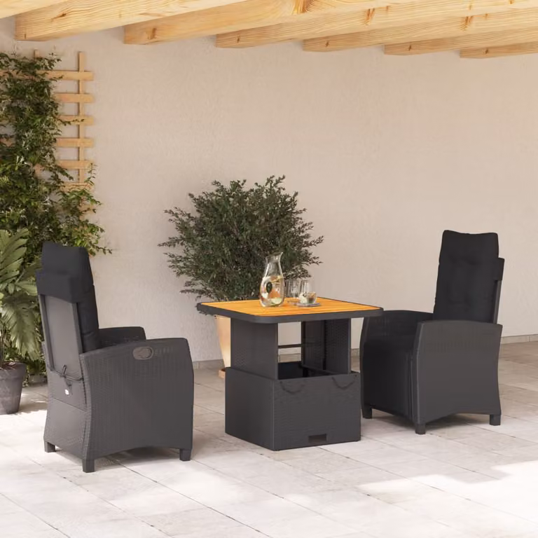 Maison Exclusive - Set da Pranzo da Giardino 3 pz con Cuscini Nero in Polyrattan