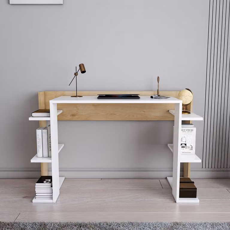 Skye Decor, Çinar - Bianco, Rovere, Scrivania, Bianco, 100% PANNELLI DI PARTICELLE RIVESTITI IN MELAMMINA, 122,7 x 45 x 77 cm