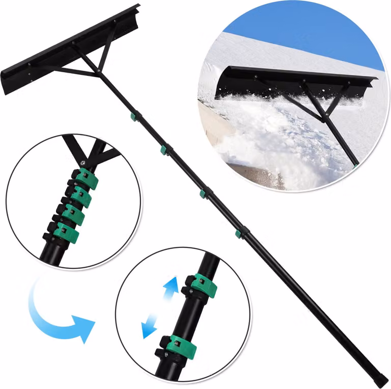 Jayseuw pala da neve per tetti, campo di regolazione 131-480 cm, raschietto da neve in alluminio, raschietto per tetti con impugnatura antiscivolo, pala da neve per impianti solari e tetti