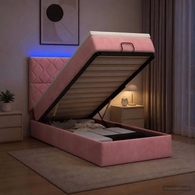 Letto Ottomano con Materasso e Illuminazione LED vidaXL in Velluto Rosa e Bianco L/P/H: 200 x 90 x 88 cm – 1