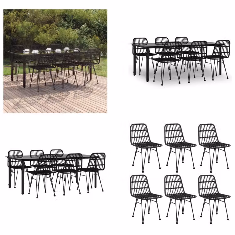 vidaXL set da pranzo da giardino 7 pezzi in poly rattan nero - Set da pranzo da giardino - Set da pranzo da giardino - Set da pranzo da terrazza - Set da pranzo da esterno