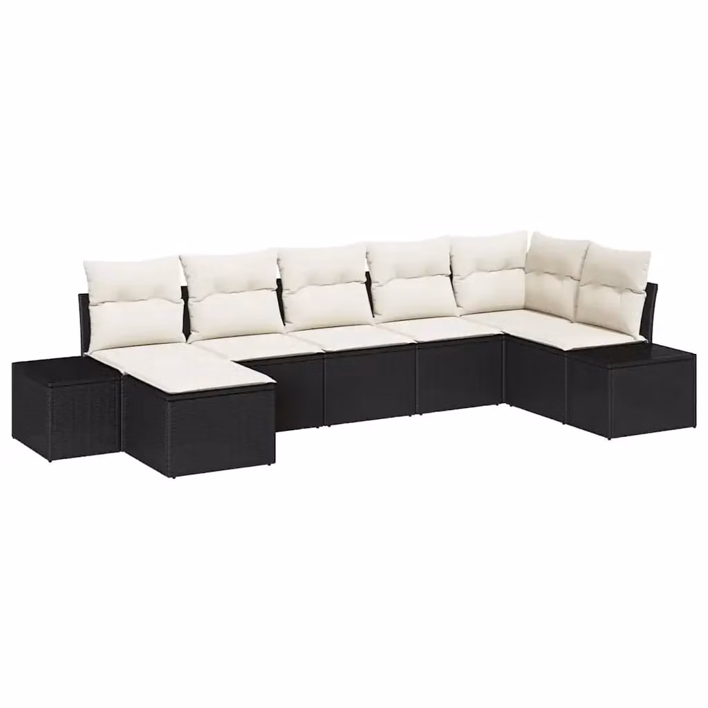 Set Divano da Giardino a L vidaXL in Polyrattan Nero con Cuscini e Tavolino da 7 Pezzi – 2